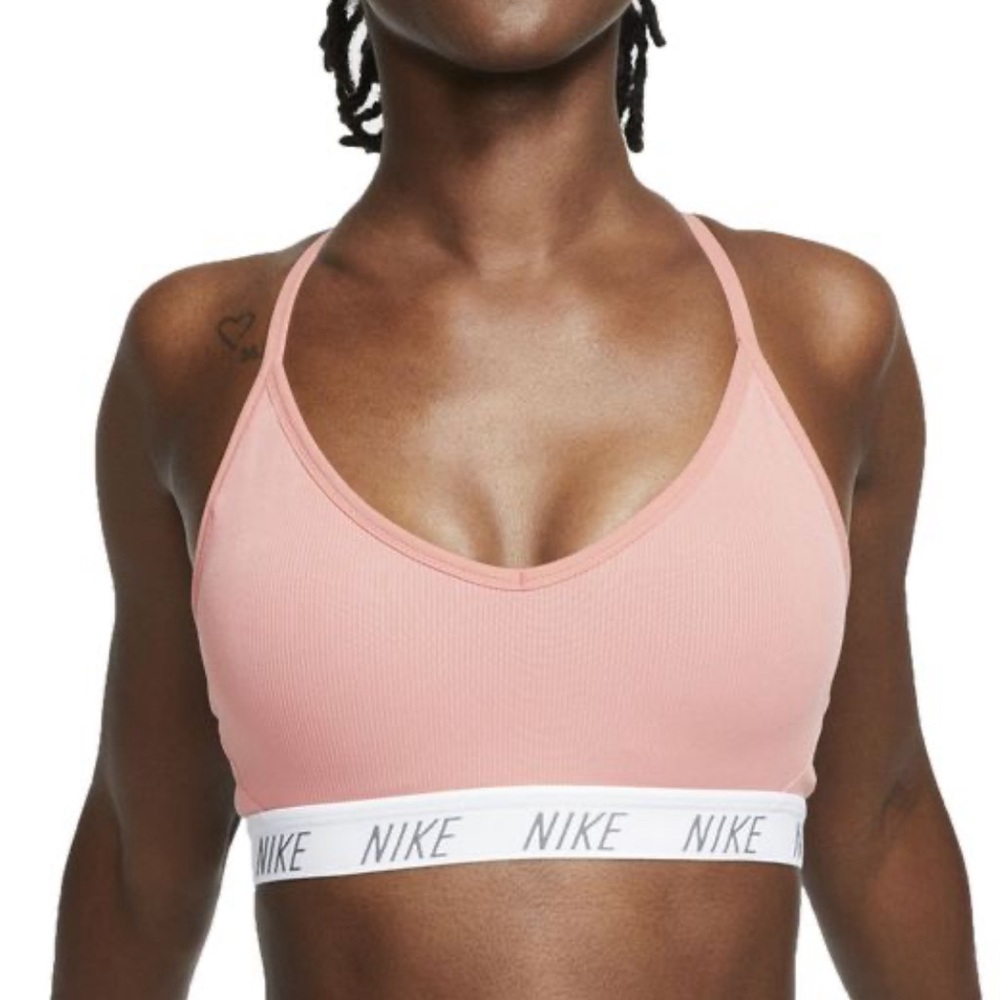 NIKE WOMEN'S DRI-FIT V-NECK SPORTS BRA PINK/WHITE
